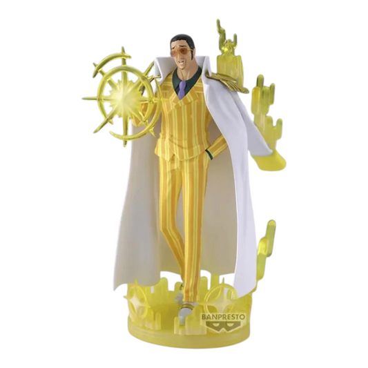 Figurine Borsalino Kizaru The Shukko Logia Special Edition – One Piece, avec effets lumineux translucides jaunes.
