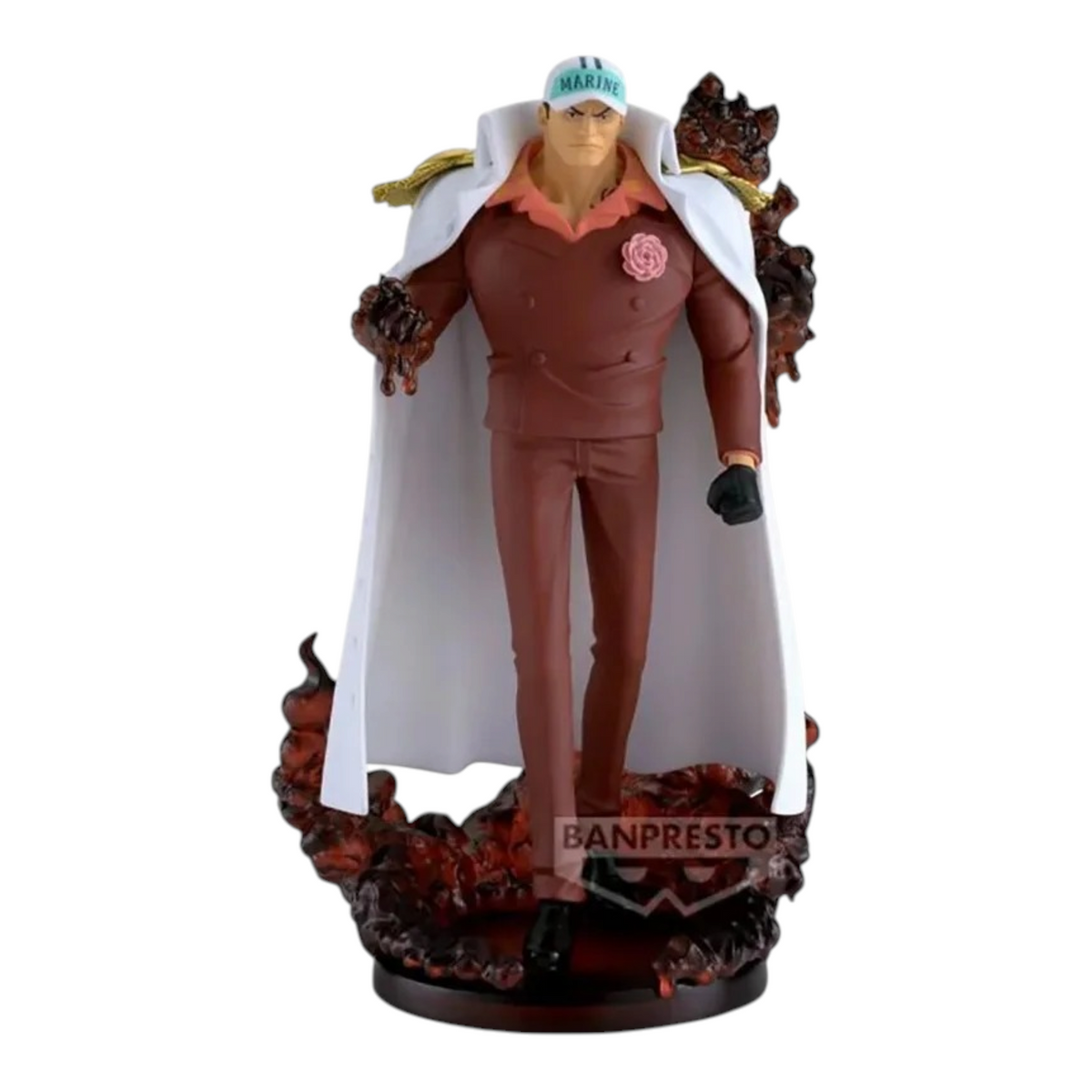 Figurine Sakazuki Akainu Logia Special Edition The Shukko – One Piece, avec effets de lave et cape de la Marine.