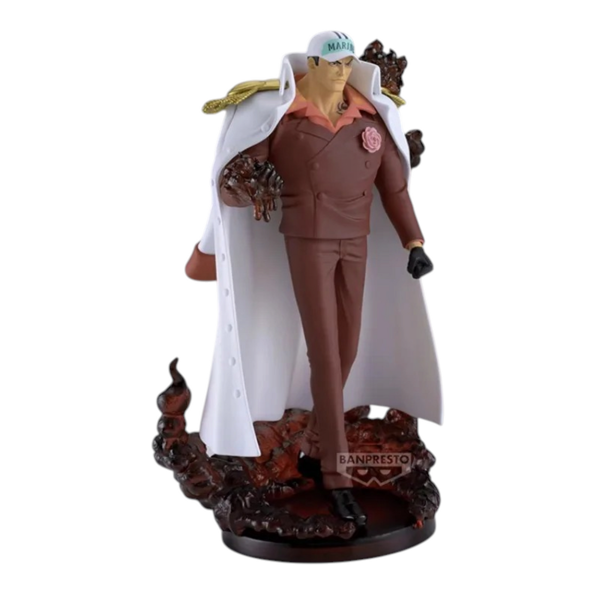 Figurine Sakazuki Akainu Logia Special Edition The Shukko – One Piece, avec effets de magma et cape de la Marine.