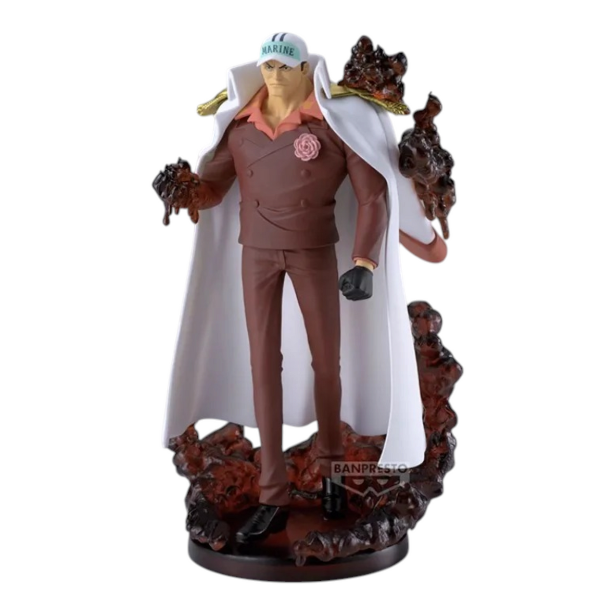 Figurine Sakazuki Akainu Logia Special Edition The Shukko – One Piece, avec effets de magma et cape de la Marine.