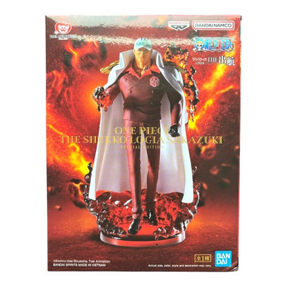 Boîte de la figurine Sakazuki Akainu Logia Special Edition The Shukko – One Piece avec visuel du personnage.