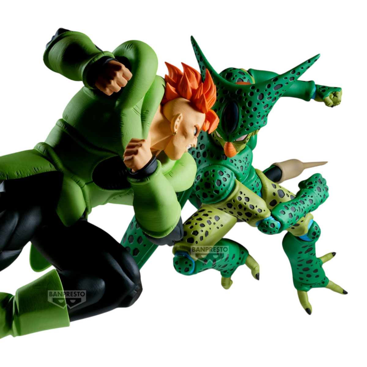 Figurine C-16 vs Cell Match Makers – Dragon Ball Z, C-16 en posture d'attaque dynamique face à Cell.