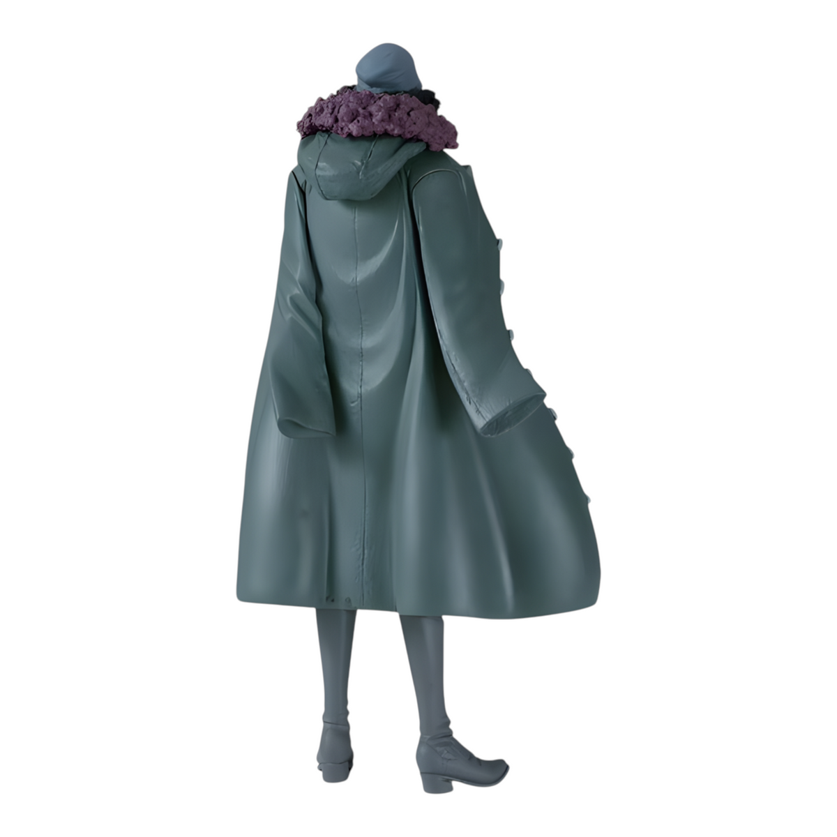 Figurine Kuzan Aokiji King of Artist – One Piece, vue de dos montrant son long manteau bleu et son col en fourrure.