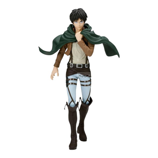 Figurine Eren Jäger Grandista – Attack on Titan, en uniforme du Bataillon d'exploration avec cape verte.