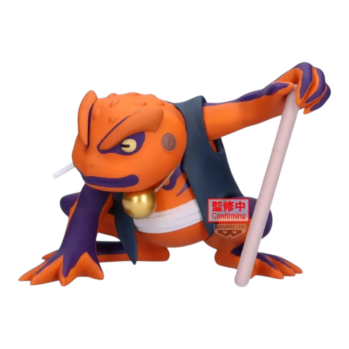 Figurine Gamakichi Soft Vinyl Figure Banpresto – Naruto Shippuden, en posture accroupie avec son arme et sa cigarette.