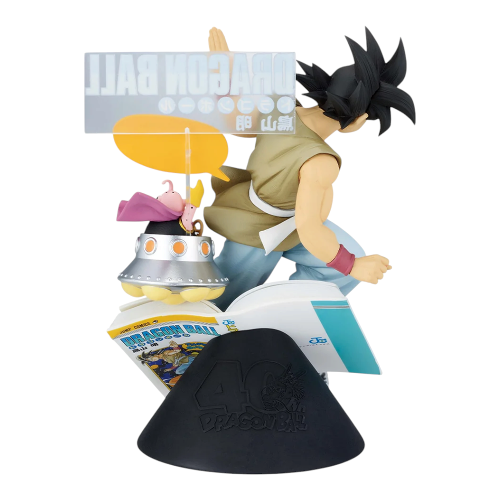 Figurine Goku Ichiban Kuji Dragon Ball 40th Part 1 B Prize – Dragon Ball, avec Majin Buu et manga tome 42.