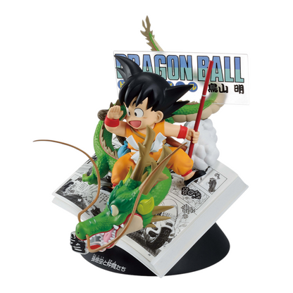 Figurine Son Goku enfant Ichiban Kuji Dragon Ball 40th Part 1 Lot A – Dragon Ball, chevauchant Shenron sur un manga.