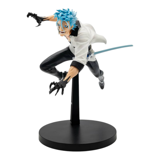 Figurine Grimmjow Jaegerjaques Vibration Stars – Bleach, en posture de combat dynamique avec ses mains griffues.