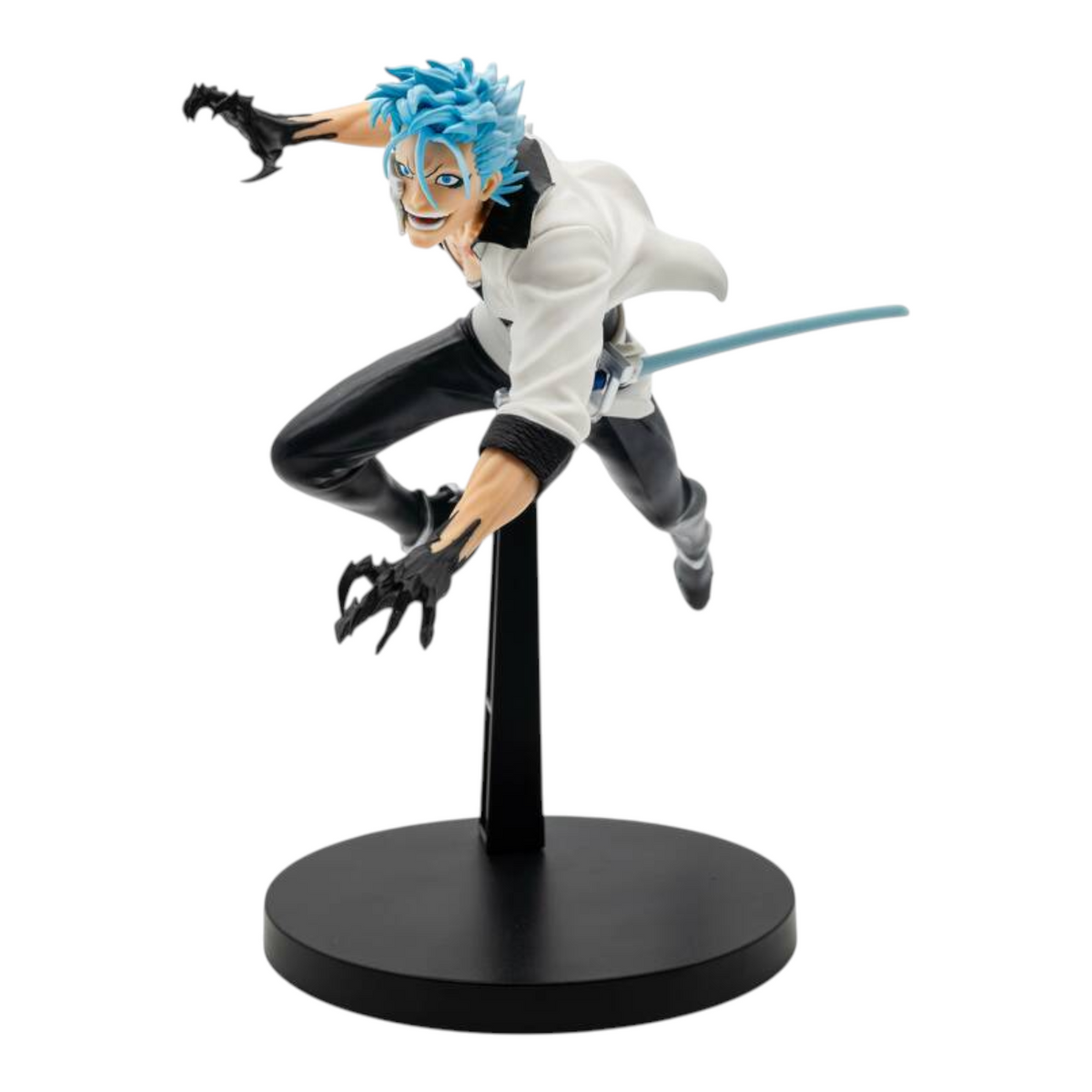 Figurine Grimmjow Jaegerjaques Vibration Stars – Bleach, en posture de combat dynamique avec ses mains griffues.