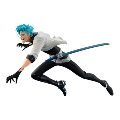 Figurine Grimmjow Jaegerjaques Vibration Stars – Bleach, en posture de combat dynamique avec ses griffes.