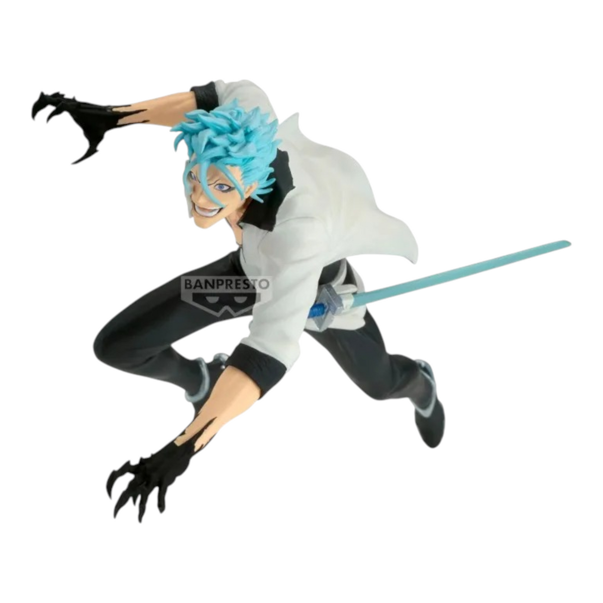 Figurine Grimmjow Jaegerjaques Vibration Stars – Bleach, en posture de combat dynamique avec ses mains griffues.