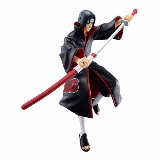 Figurine Itachi Uchiha NARUTOP99 – Naruto Shippuden, en posture de combat dynamique avec son épée.