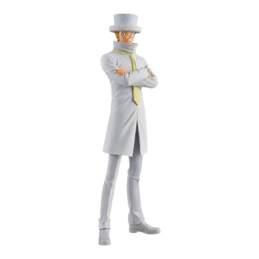 Figurine Kaku Egghead The Grandline Series – One Piece, debout les bras croisés en costume blanc et haut-de-forme.