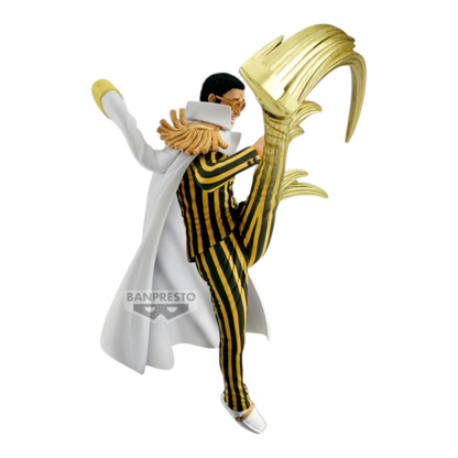 Figurine Borsalino Kizaru Battle Record Collection – One Piece, en pleine attaque avec effets lumineux dorés.