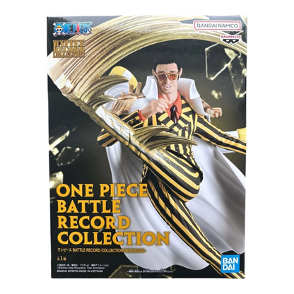 Boîte de la figurine Borsalino Kizaru Battle Record Collection – One Piece, avec illustration dynamique du personnage.