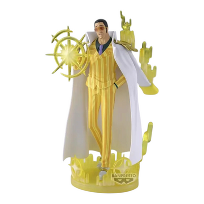 Figurine Borsalino Kizaru The Shukko Logia Special Edition – One Piece, avec effets lumineux translucides jaunes.