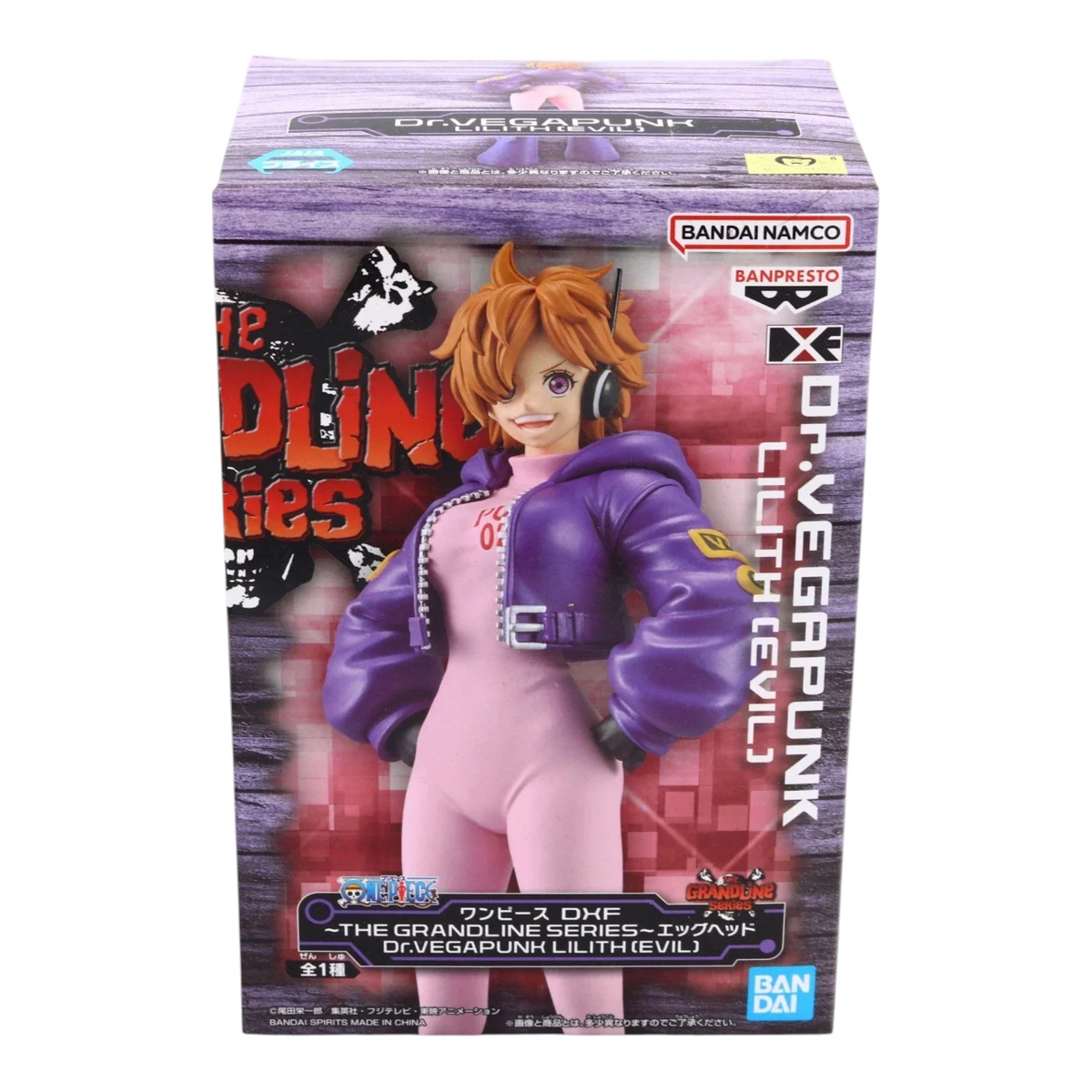Boîte de la figurine Lilith The Grandline Series – One Piece, avec illustration du personnage en tenue Egghead.