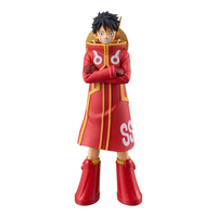 Figurine Monkey D. Luffy Egghead The Grandline Series – One Piece, debout les bras croisés en tenue futuriste rouge.