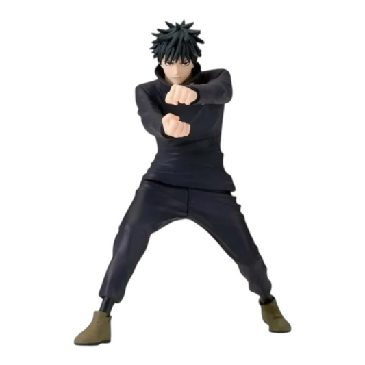 Figurine Megumi Fushiguro Figuno – Jujutsu Kaisen, en posture de combat dynamique avec son uniforme noir.