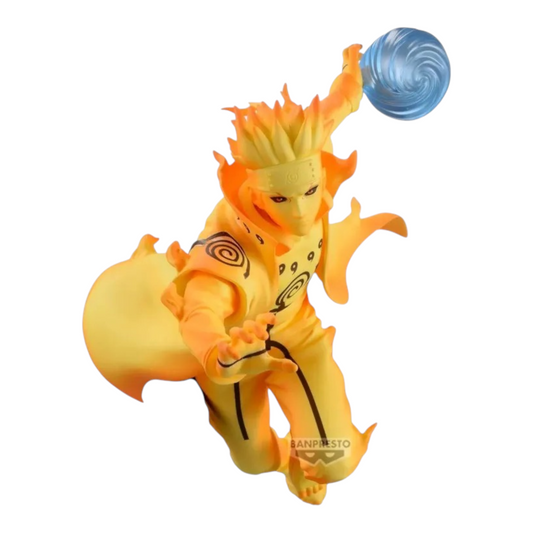 Figurine Minato Namikaze Kurama Chakra Mode Banpresto – Naruto Shippuden, en posture d'attaque avec un Rasengan bleu.