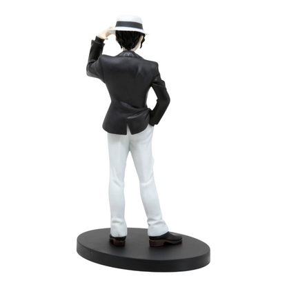 Figurine Muzan Kibutsuji Demon Series Vol. 1 – Demon Slayer, vue de dos ajustant son chapeau blanc.