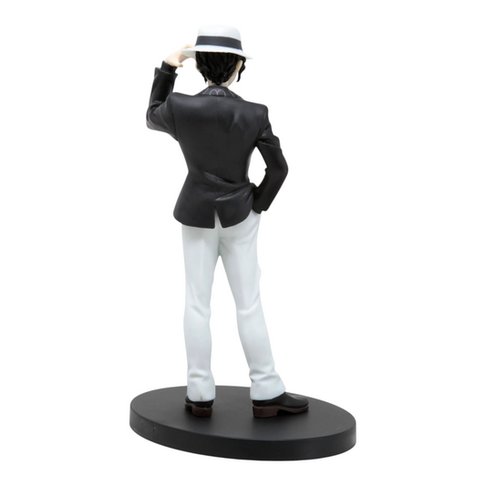 Figurine Muzan Kibutsuji Demon Series Vol. 1 – Demon Slayer, vue de dos ajustant son chapeau blanc.