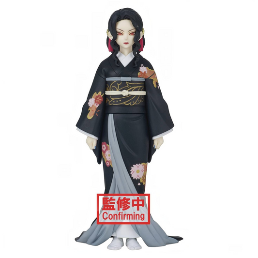 Figurine Muzan Kibutsuji forme féminine Demon Series – Demon Slayer, en kimono noir à motifs floraux.
