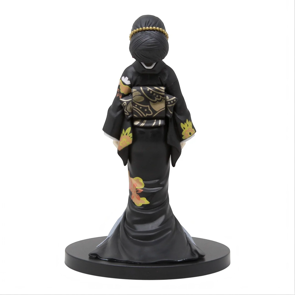 Figurine Muzan Kibutsuji forme féminine Demon Series – Demon Slayer, vue de dos montrant son kimono noir à motifs.