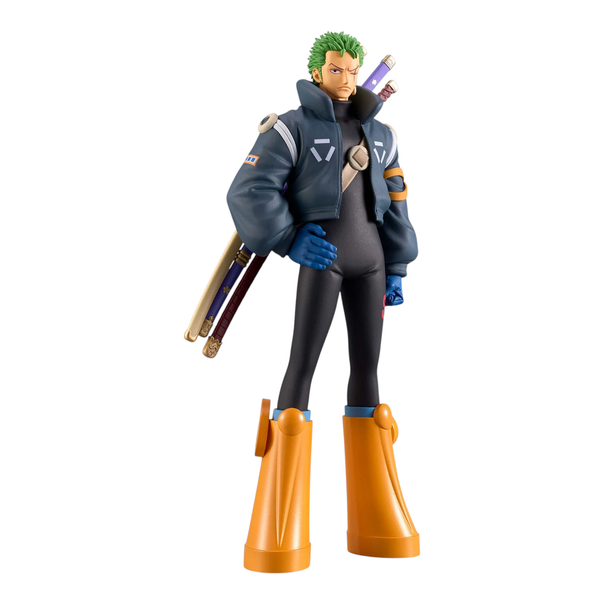 Figurine Roronoa Zoro Egghead The Grandline Series – One Piece, en tenue futuriste avec ses trois sabres.