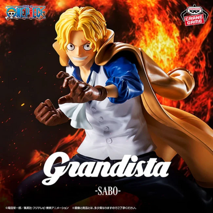 Figurine Sabo Grandista One Piece, posture de combat dynamique avec manteau flottant et regard déterminé.