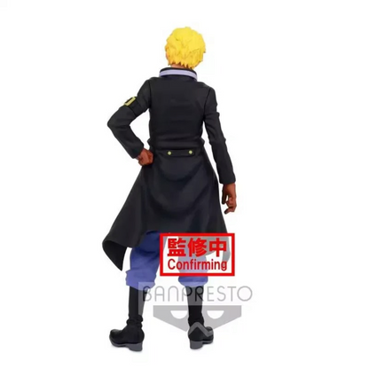 Figurine Sabo Grandista The Grandline Men – One Piece, vue de dos montrant son long manteau noir et sa posture assurée.