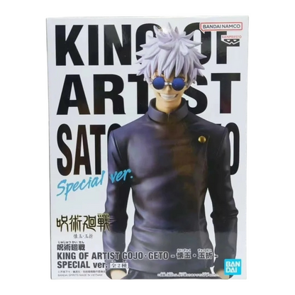 Boîte de la figurine Satoru Gojo Special Ver. King of Artist – Jujutsu Kaisen, avec visuel du personnage en uniforme.