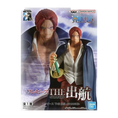 Boîte de la figurine Shanks The Shukko – One Piece, avec illustration du personnage tenant son sabre Gryphon.
