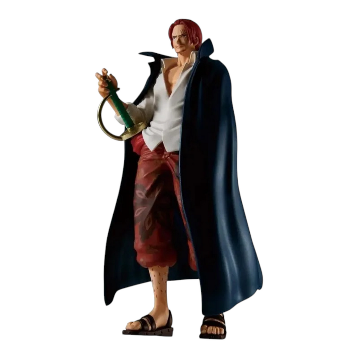 Figurine Shanks The Shukko – One Piece, debout avec sa cape et son sabre Gryphon à la main.