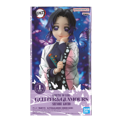 Boîte de la figurine Shinobu Kocho Glitter & Glamours – Demon Slayer : Kimetsu no Yaiba avec illustration du personnage.