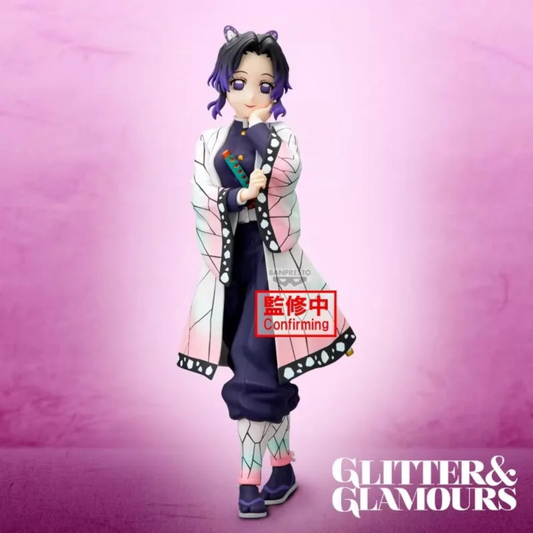 Figurine Shinobu Kocho Glitter & Glamours – Demon Slayer, posant avec son haori à motifs papillon et son sourire.