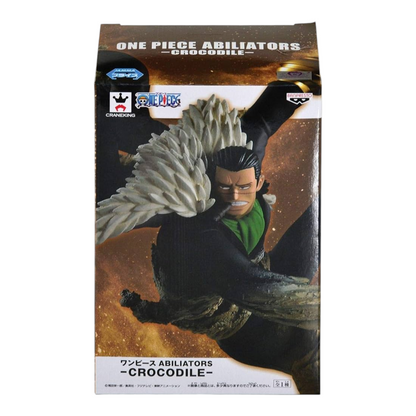 Boîte de la figurine Sir Crocodile Abiliators – One Piece, avec visuel du personnage en posture de combat.