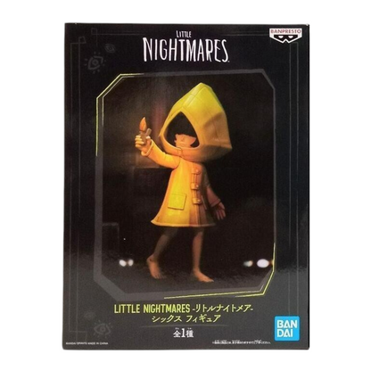 Boîte de la figurine Six en imperméable jaune, collection Banpresto – Little Nightmares, avec briquet allumé.