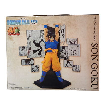 Boîte de la figurine Son Goku Ichiban Kuji Dragon Ball 40th (Part 2) A Prize – Dragon Ball, avec cases de manga en fond.