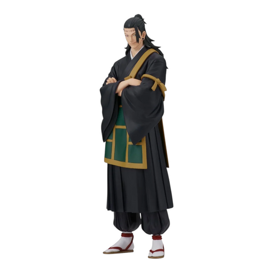Figurine Suguru Geto King of Artist – Jujutsu Kaisen, debout les bras croisés en tenue traditionnelle noire et verte.