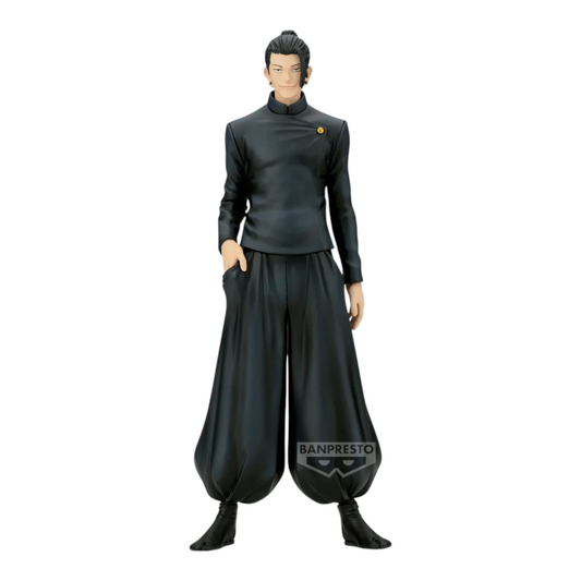 Figurine Suguru Geto Special Ver. King of Artist – Jujutsu Kaisen, debout en uniforme noir d'exorciste.
