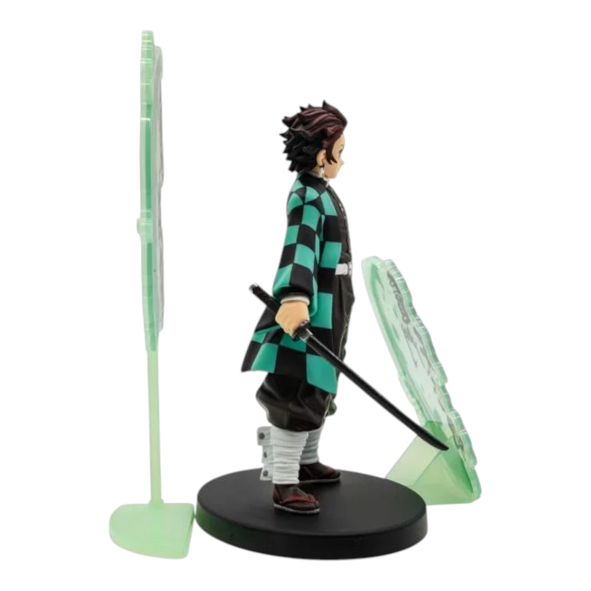 Figurine Tanjiro Kamado Kizuna no Sou EX – Demon Slayer, vue de profil avec katana et éléments décoratifs verts.