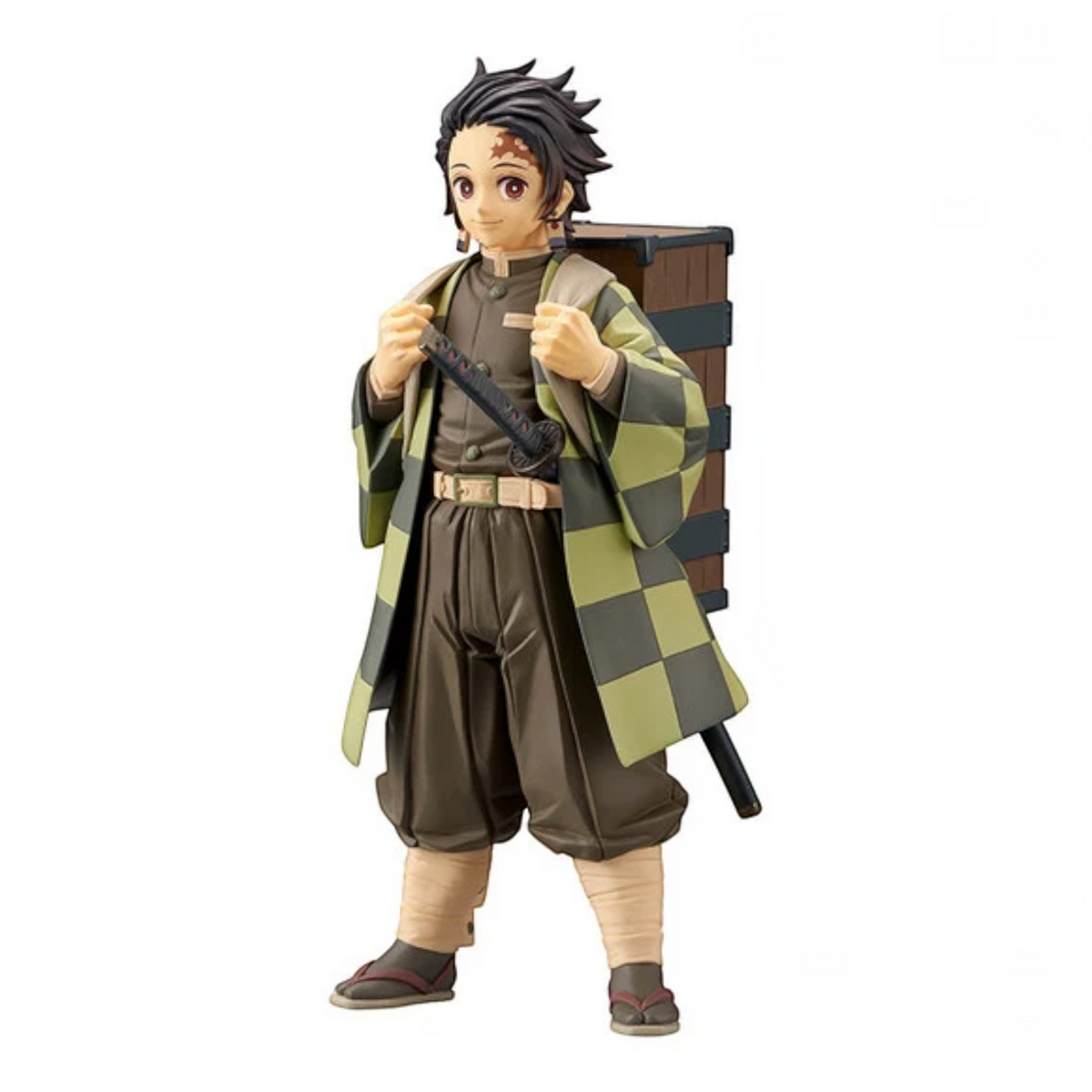 Figurine Tanjiro Kamado Kizuna no Sou Vol. 19 – Demon Slayer, portant son haori à carreaux et son coffre en bois.