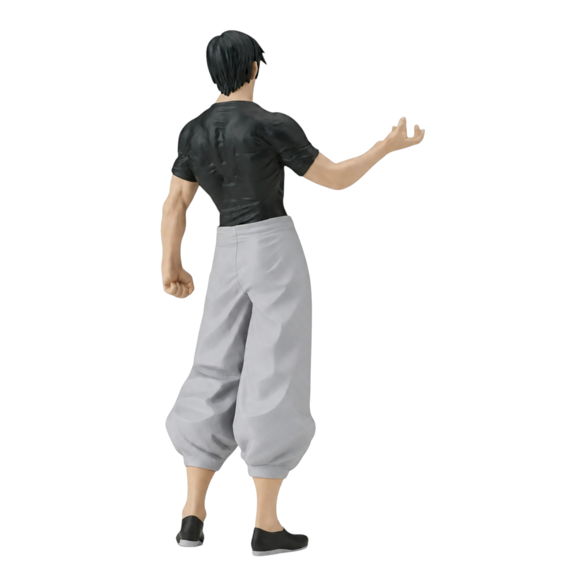 Figurine Toji Fushiguro King of Artist – Jujutsu Kaisen, vue de dos montrant sa posture debout et son t-shirt noir.