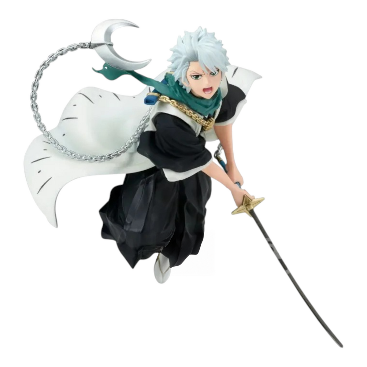 Figurine Toshiro Hitsugaya Vibration Stars – Bleach, en posture de combat avec son zanpakutō et sa chaîne métallique.