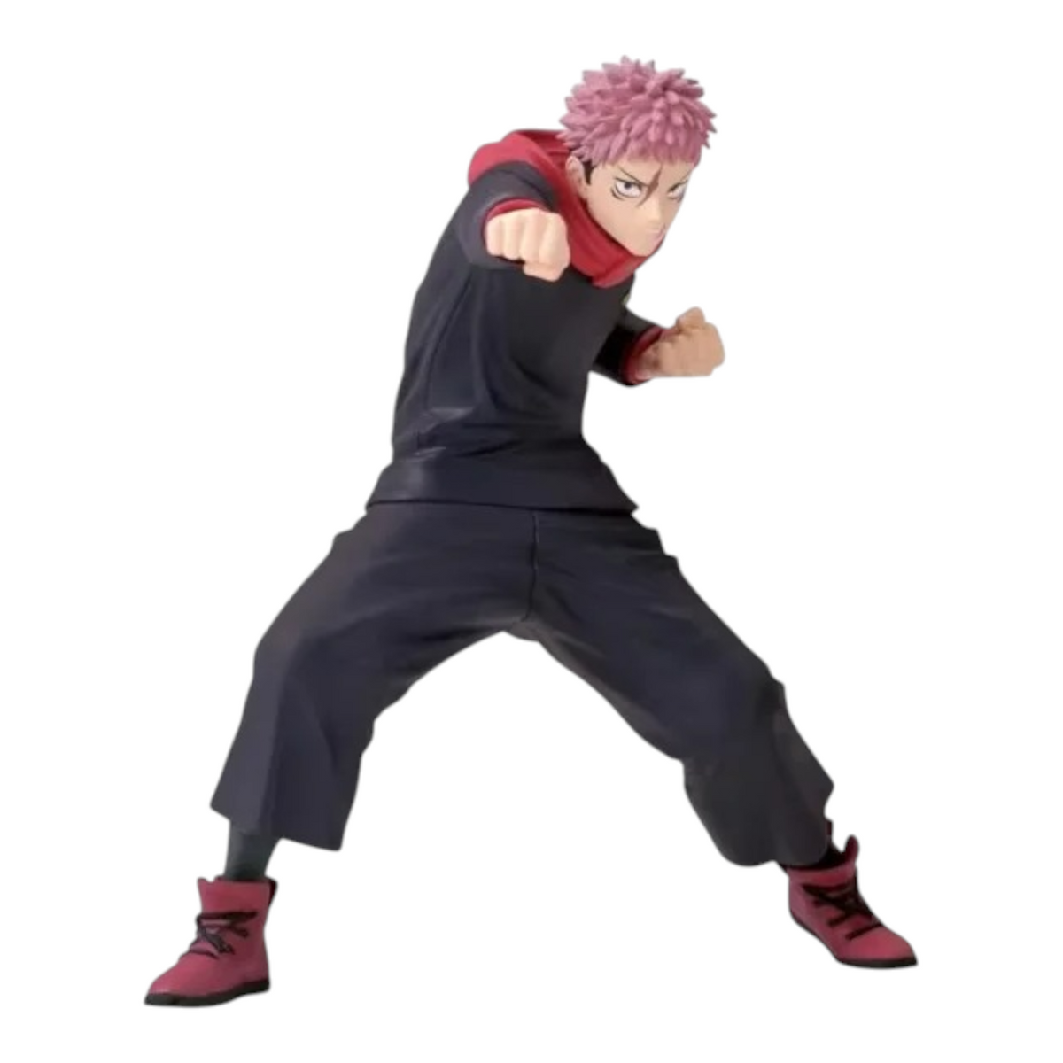 Figurine Yuji Itadori Figuno – Jujutsu Kaisen, en posture de combat dynamique avec le poing tendu vers l'avant.