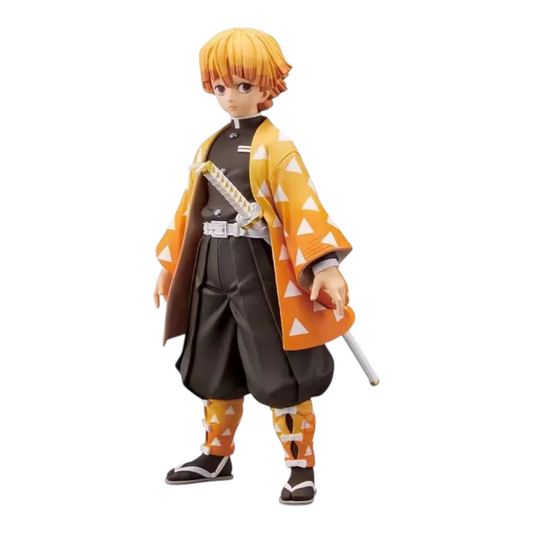 Figurine Zenitsu Agatsuma Grandista – Demon Slayer, debout avec son haori jaune à motifs triangulaires et son katana.